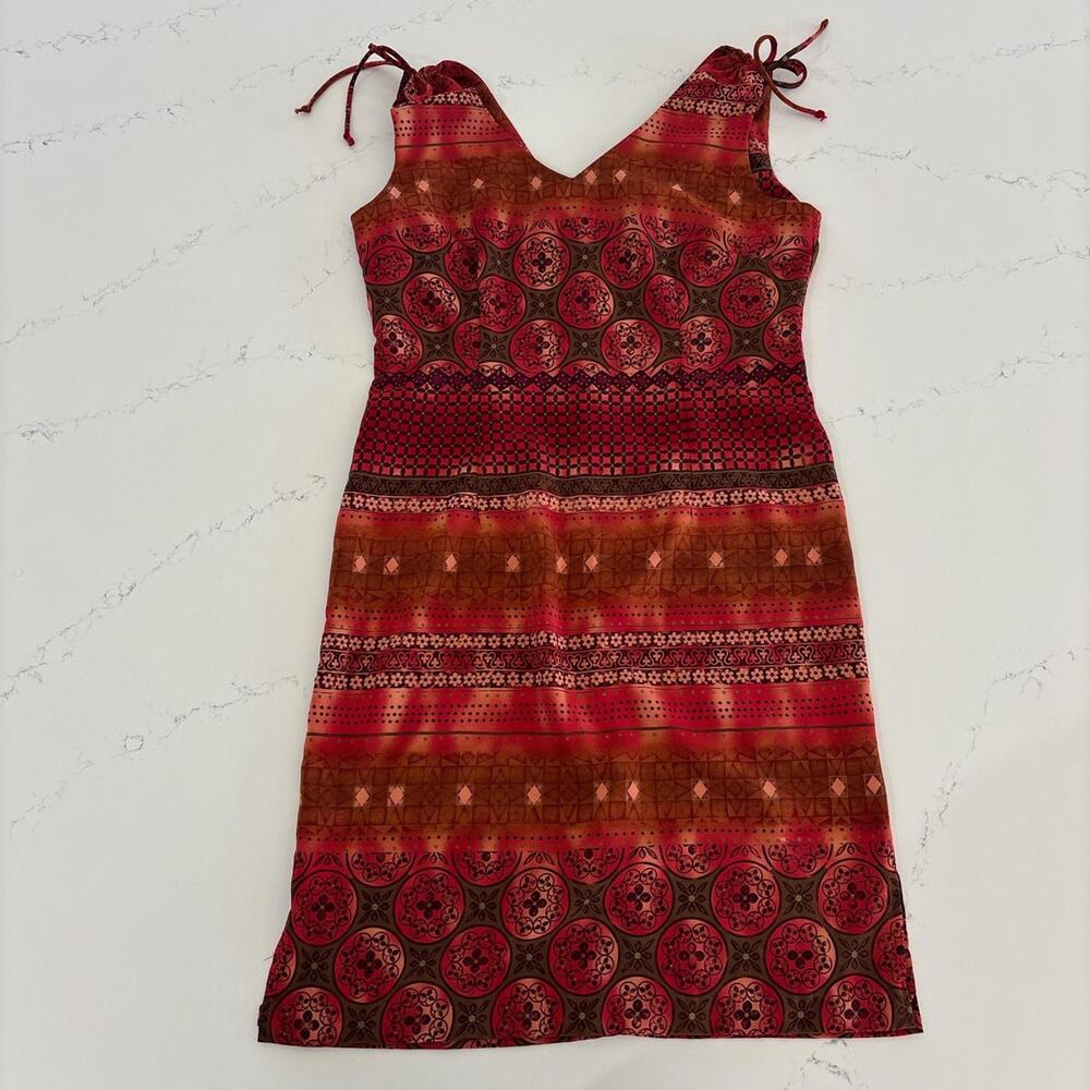 Vibrant red and orange midi dress
